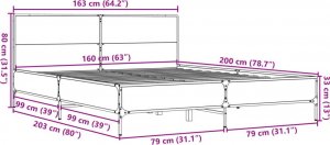 vidaXL vidaXL Rama łóżka, szary dąb sonoma, 160x200 cm 9