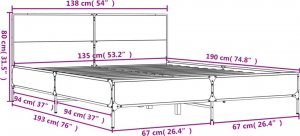 vidaXL vidaXL Rama łóżka, czarna, 135x190 cm, materiał drewnopochodny i metal 9