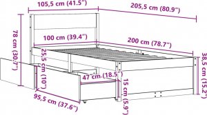 vidaXL Rama łóżka z szufladami, woskowy brąz, 100x200 cm, sosnowa 10