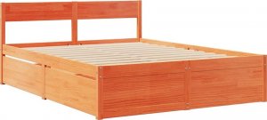vidaXL Rama łóżka z szufladami, woskowy brąz, 150x200 cm, sosnowa 2