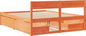 vidaXL Rama łóżka z szufladami, woskowy brąz, 150x200 cm, sosnowa 6
