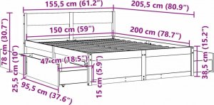 vidaXL vidaXL Rama łóżka z szufladami, 150x200 cm, sosnowa 7