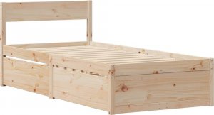 vidaXL Rama łóżka z szufladami, 75x190 cm, lite drewno sosnowe 2