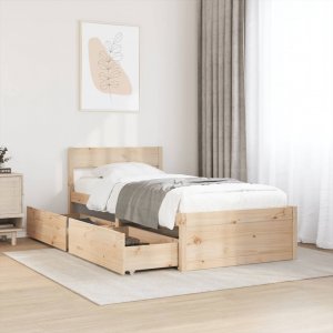 vidaXL Rama łóżka z szufladami, 75x190 cm, lite drewno sosnowe 3