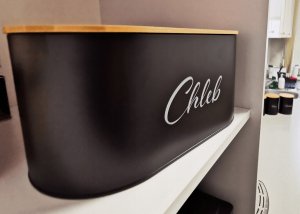 Chlebak kontrast Duży chlebak pojemnik na pieczywo z deską stal+bambus 33,5x19x15 cm czarny 7