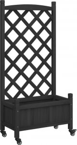 vidaXL Donica z trejażem i kółkami, czarna, lite drewno jodłowe 2