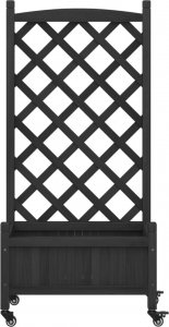 vidaXL Donica z trejażem i kółkami, czarna, lite drewno jodłowe 4