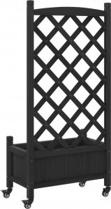 vidaXL Donica z trejażem i kółkami, czarna, lite drewno jodłowe 6