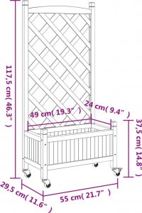 vidaXL Donica z trejażem i kółkami, czarna, lite drewno jodłowe 9