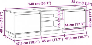 vidaXL Szafka RTV, woskowy brąz, 140x35x40 cm, lite drewno sosnowe 12