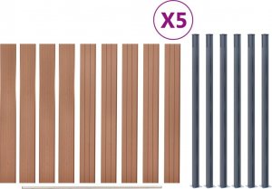 vidaXL Zestaw paneli ogrodzeniowych, brązowy, 872x186 cm, WPC 8