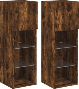 vidaXL Szafki TV, z LED, 2 szt., przydymiony dąb, 30,5x30x90 cm 2
