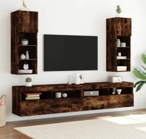 vidaXL Szafki TV, z LED, 2 szt., przydymiony dąb, 30,5x30x90 cm 3