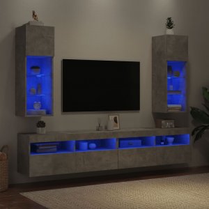 vidaXL Szafki TV, z LED, 2 szt., szarość betonu, 30,5x30x90 cm 4