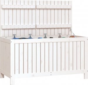 Skrzynia ogrodowa vidaXL vidaXL Skrzynia ogrodowa, biała, 121x55x64 cm, lite drewno sosnowe 4