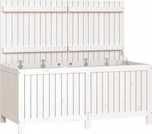 Skrzynia ogrodowa vidaXL Skrzynia ogrodowa, biała, 147x68x64 cm, lite drewno sosnowe 2