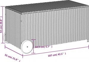 Skrzynia ogrodowa vidaXL Skrzynia ogrodowa z kółkami, czarna, 190 L, polirattan 11