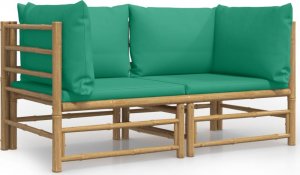 vidaXL Narożne sofy ogrodowe z zielonymi poduszkami, 2 szt., bambus 2