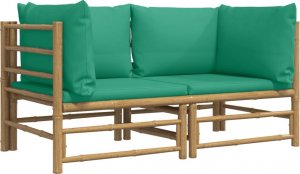 vidaXL Narożne sofy ogrodowe z zielonymi poduszkami, 2 szt., bambus 3