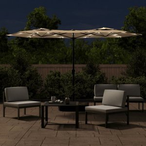 vidaXL Parasol ogrodowy podwójny z LED, taupe, 316x240 cm 3