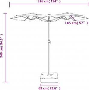 vidaXL Parasol ogrodowy podwójny z LED, taupe, 316x240 cm 10