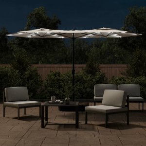 vidaXL Parasol ogrodowy podwójny z LED, piaskowa biel, 316x240 cm 3