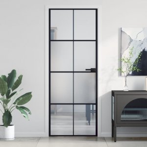 vidaXL Drzwi wewnętrzne, czarne, 76x201,5 cm, szkło i aluminium Lumarko! 1