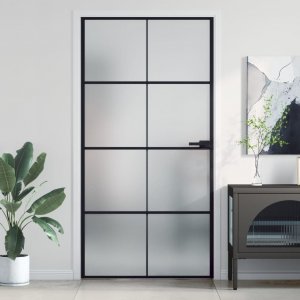 vidaXL Drzwi wewnętrzne, czarne, 102,5x201,5 cm, szkło i aluminium Lumarko! 1