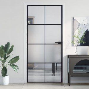 vidaXL Drzwi wewnętrzne, czarne, 93x201,5 cm, szkło i aluminium Lumarko! 1