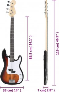 vidaXL Gitara basowa dla początkujących, z torbą brązowo-biała 4/4 46" 12