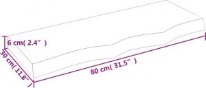 vidaXL Blat do łazienki, 80x30x(2-6) cm, surowe, lite drewno 8