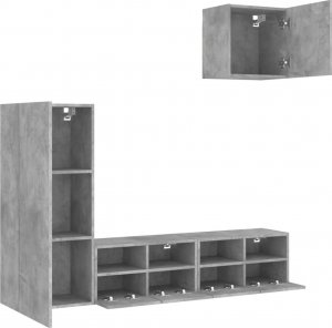 vidaXL 4-cz. zestaw mebli TV, szarość betonu, materiał drewnopochodny 4