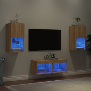 vidaXL 4-cz. zestaw mebli TV z oświetleniem LED, dąb sonoma 4