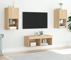 vidaXL 4-cz. zestaw mebli TV z oświetleniem LED, dąb sonoma 5