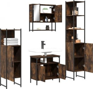 vidaXL 4-częściowy zestaw mebli łazienkowych, przydymiony dąb 4