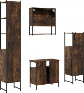 vidaXL 4-częściowy zestaw mebli łazienkowych, przydymiony dąb 8