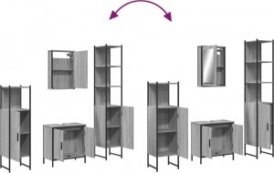 vidaXL 4-częściowy zestaw mebli łazienkowych, szary dąb sonoma 10