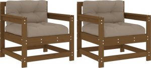 vidaXL Fotele ogrodowe z poduszkami, 2 szt., miodowe, drewno sosnowe 2