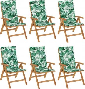 vidaXL Rozkładane krzesła ogrodowe z poduszkami, 6 szt., drewno tekowe 2