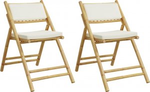 vidaXL vidaXL Składane krzesła bistro, 2 szt., z kremowymi poduszkami, bambus 2