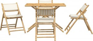 vidaXL vidaXL Składane krzesła bistro, 5 szt., kremowe poduszki, bambus 3