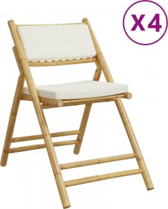 vidaXL vidaXL Składane krzesła bistro, 4 szt., kremowe poduszki, bambus 2