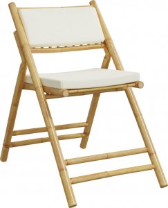 vidaXL vidaXL Składane krzesła bistro, 4 szt., kremowe poduszki, bambus 3