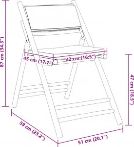 vidaXL vidaXL Składane krzesła bistro, 6 szt., kremowe poduszki, bambus 9