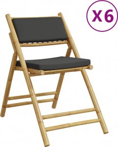 vidaXL vidaXL Składane krzesła bistro, 6 szt., ciemnoszare poduszki, bambus 2