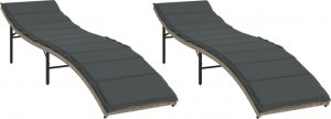 vidaXL Leżaki z poduszkami, 2 szt., jasnoszare, polirattan 2