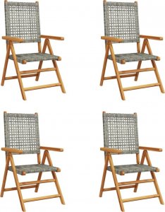 vidaXL vidaXL Rozkładane krzesła ogrodowe, 4 szt., szare, polirattan i drewno 2