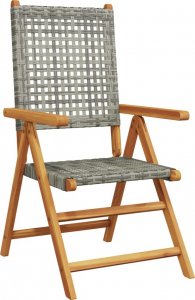 vidaXL vidaXL Rozkładane krzesła ogrodowe, 4 szt., szare, polirattan i drewno 3