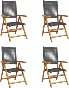 vidaXL vidaXL Rozkładane krzesła ogrodowe, 4 szt, czarne, polirattan i drewno 2