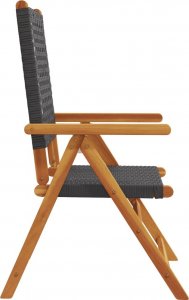 vidaXL vidaXL Rozkładane krzesła ogrodowe, 4 szt, czarne, polirattan i drewno 5